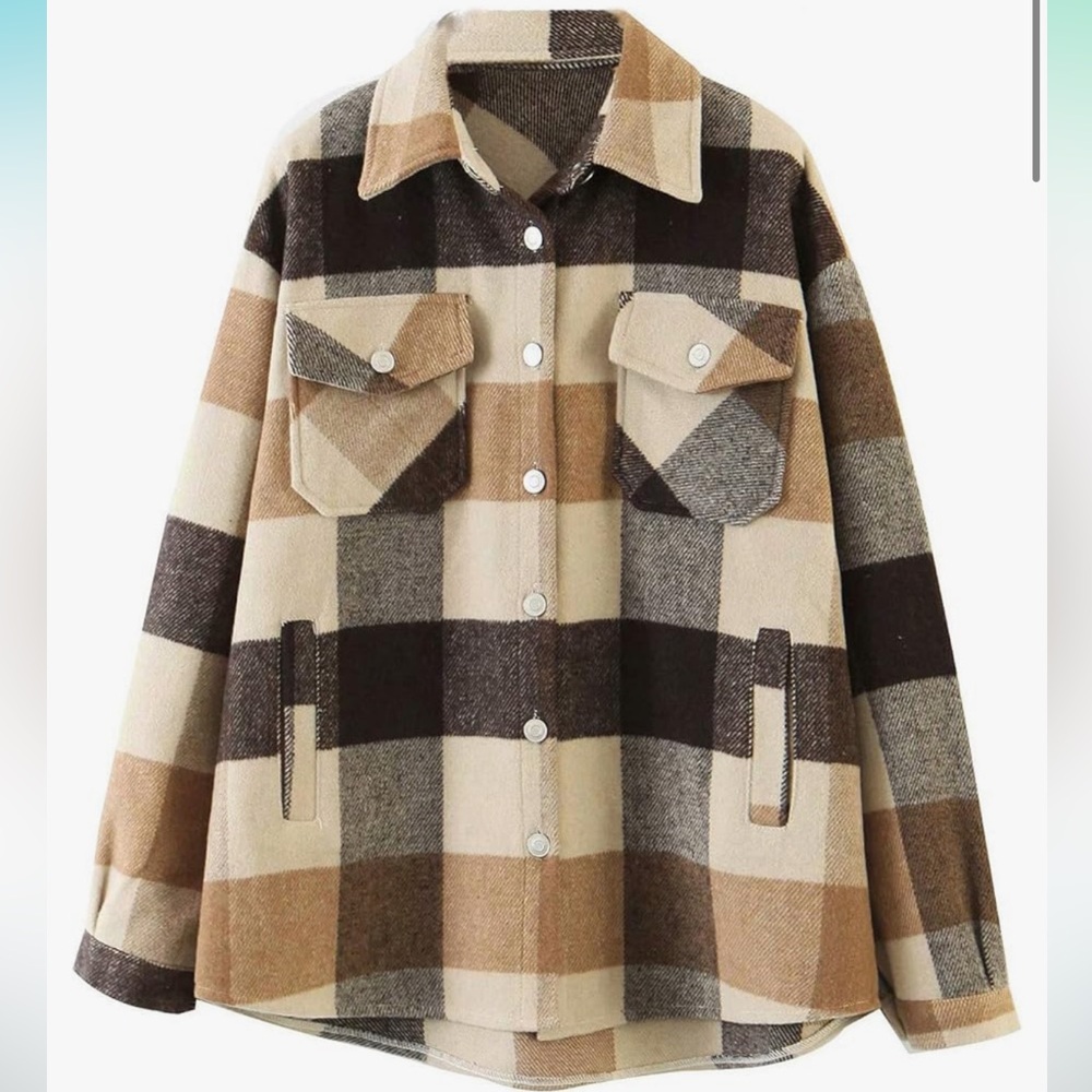 Coffee Plaid Button Up jacket